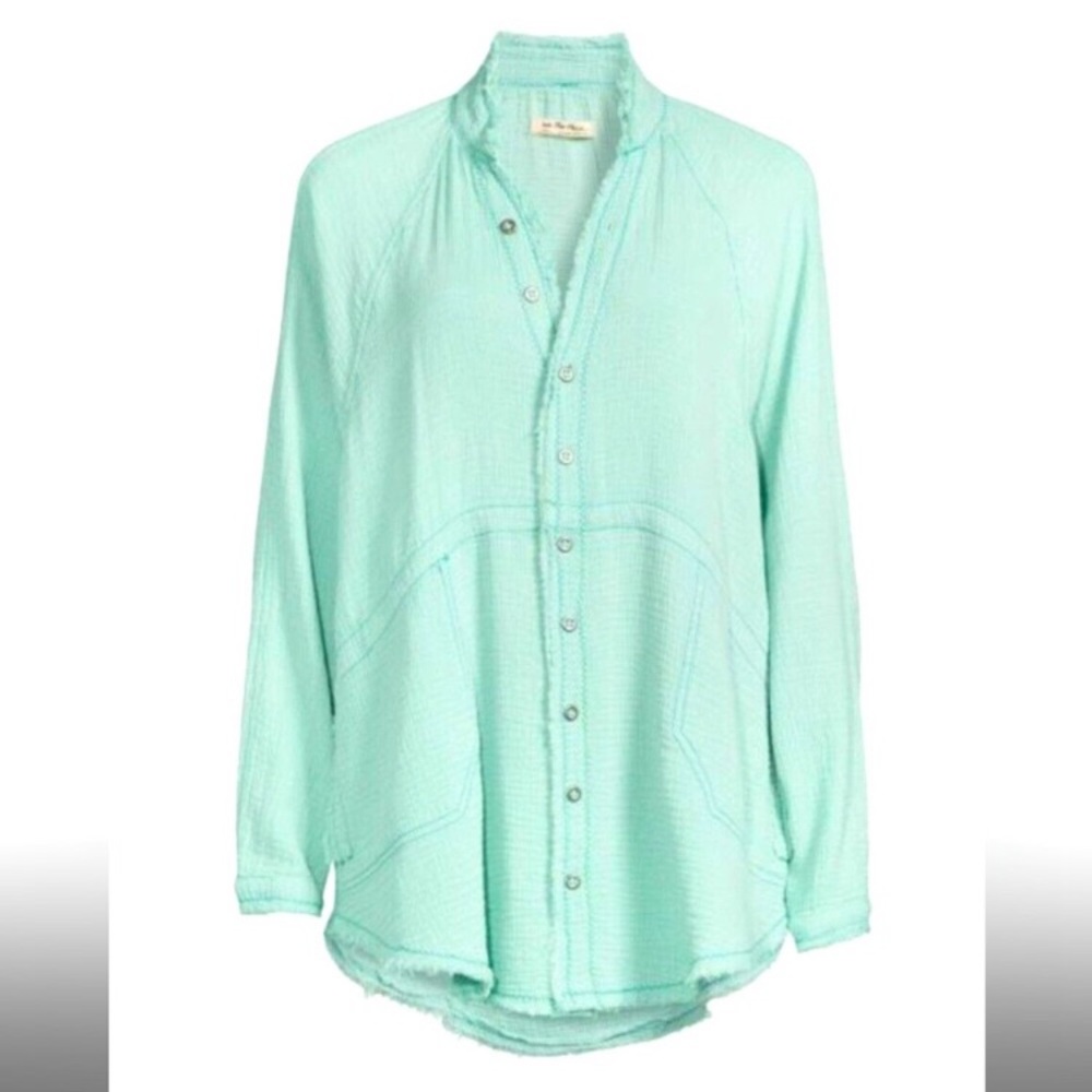 Free People! Summer Daydream Buttondown Top In Clear Skies NWT! - Picture 12 of 14